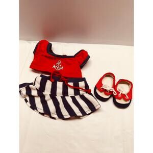 American Girl Bitty Baby Doll Nautical Skirt Top Drawstring Red Navy & Shoes